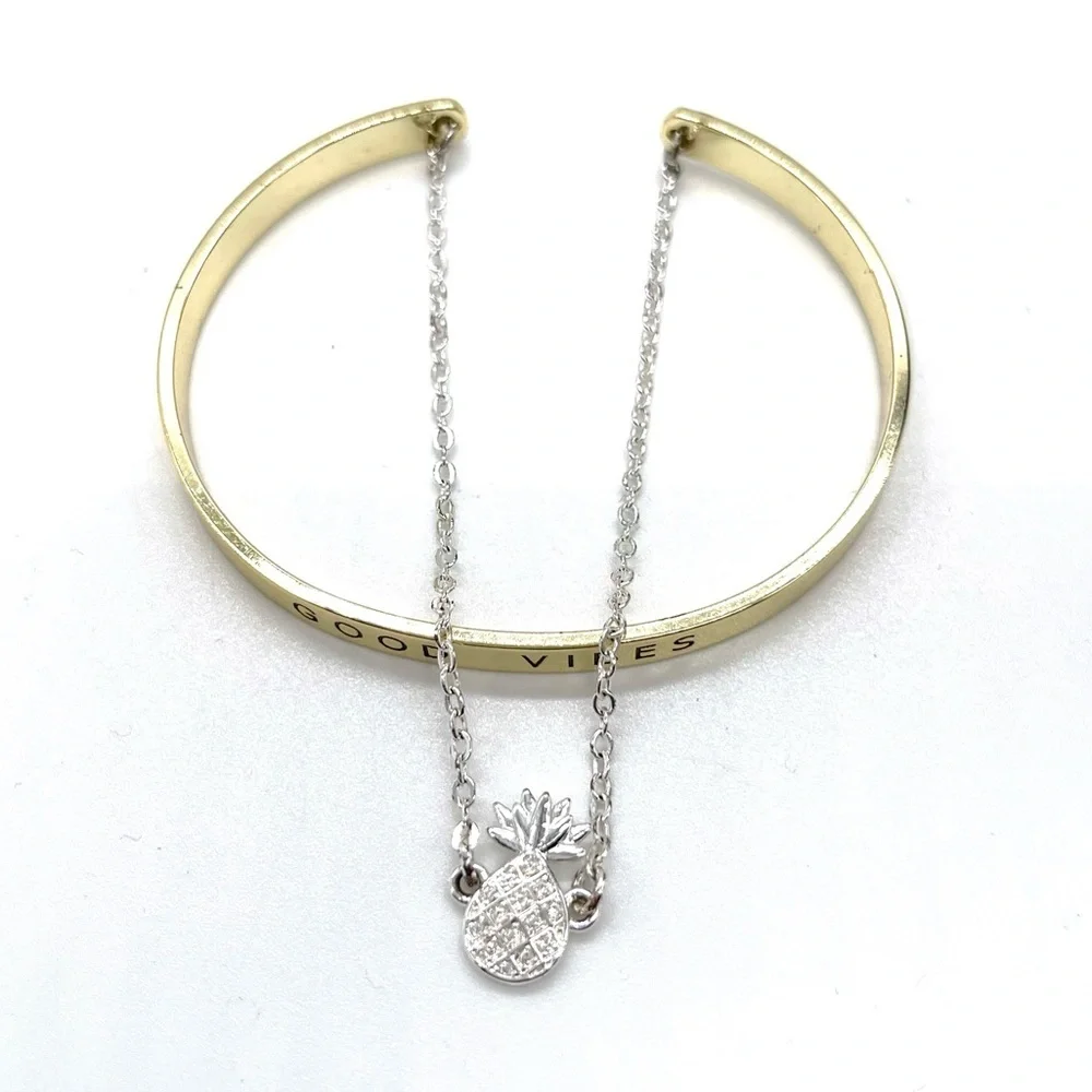 Gold and Silver 'Good Vibes' Cuff Bracelet Set